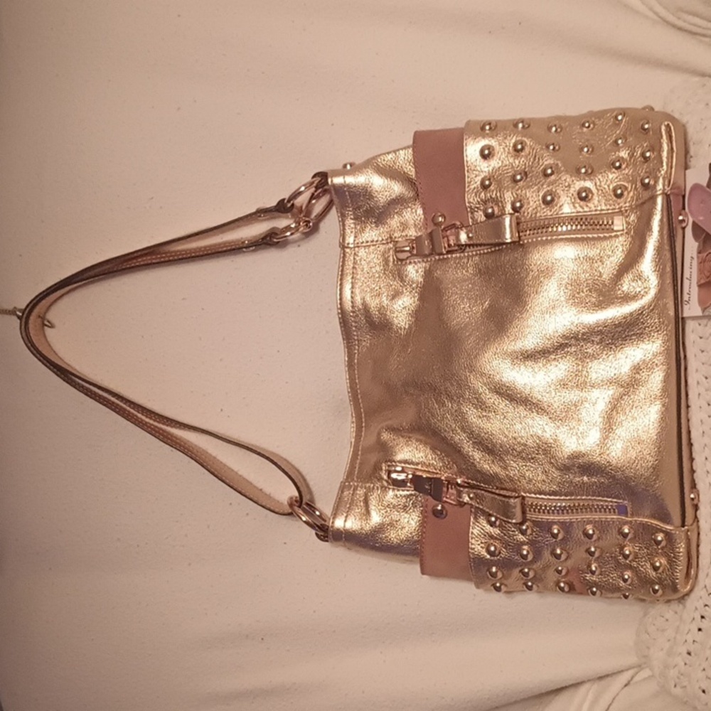 B Makowsky Leather and Suede Gold Shoulder/Crossbody Bag